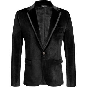 imageCOOFANDY Mens Velvet Blazer Notched Lapel One Button Velour Tuxedo Jacket for Prom Wedding Party DinnerBlack