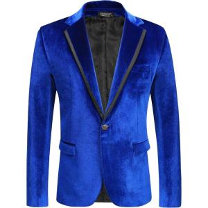 imageCOOFANDY Mens Velvet Blazer Notched Lapel One Button Velour Tuxedo Jacket for Prom Wedding Party DinnerBlue