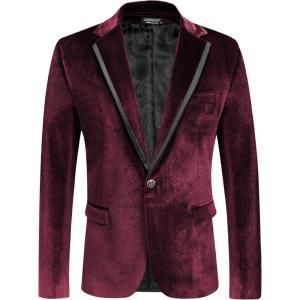 imageCOOFANDY Mens Velvet Blazer Notched Lapel One Button Velour Tuxedo Jacket for Prom Wedding Party DinnerBurgundy