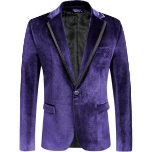 imageCOOFANDY Mens Velvet Blazer Notched Lapel One Button Velour Tuxedo Jacket for Prom Wedding Party DinnerDark Purple