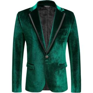 imageCOOFANDY Mens Velvet Blazer Notched Lapel One Button Velour Tuxedo Jacket for Prom Wedding Party DinnerGreen