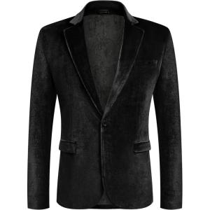 imageCOOFANDY Mens Velvet Blazer Notched Lapel Velour Suit Jacket One Button Tuxedo Jackets for Wedding Prom Party DinnerBlack