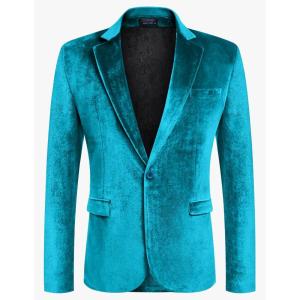 imageCOOFANDY Mens Velvet Blazer Notched Lapel Velour Suit Jacket One Button Tuxedo Jackets for Wedding Prom Party DinnerBlue Green