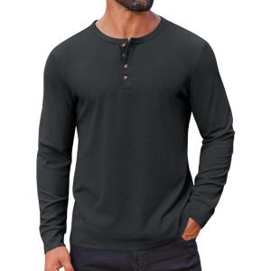 imageCOOFANDY Mens Waffle Henley Shirts Long Sleeve Casual TShirt Basic Lightweight Pullover TeesGray Blue