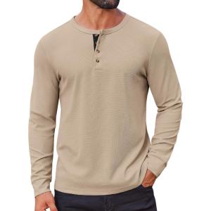imageCOOFANDY Mens Waffle Henley Shirts Long Sleeve Casual TShirt Basic Lightweight Pullover TeesKhaki