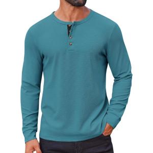 imageCOOFANDY Mens Waffle Henley Shirts Long Sleeve Casual TShirt Basic Lightweight Pullover TeesPeacock Blue