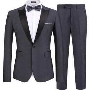 imageCOOFANDY Mens Wedding Suits 2 Piece Tuxedo Jacket One Button Peak Lapel Suit Jacket Dress Pants for DinnerPromPartyDeep Grey