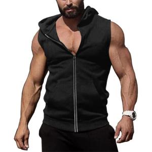 imageCOOFANDY Mens Workout Hooded Tank Tops Zip Up Sleeveless Hoodie Bodybuilding Fitness Gym Muscle Cut Off T ShirtBlack