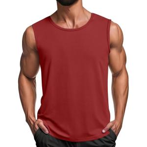imageCOOFANDY Mens Workout Tank Tops 12 Pack Dry Fit Sleeveless Muscle Gym Shirts Stretch Bodybuilding TeeWine Red