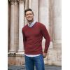 imageCOOFANDY Men Casual V Neck Sweater Ribbed Knit Slim Fit Long Sleeve Pullover TopWine Red