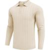 imageCOOFANDY Men Knit Long Sleeve Polo Shirts Casual Dress Collared Sweater Pullover Button Down Golf Polo ShirtsBeige