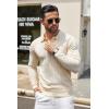 imageCOOFANDY Men Knit Long Sleeve Polo Shirts Casual Dress Collared Sweater Pullover Button Down Golf Polo ShirtsBeige