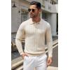 imageCOOFANDY Men Knit Long Sleeve Polo Shirts Casual Dress Collared Sweater Pullover Button Down Golf Polo ShirtsBeige