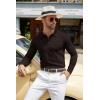 imageCOOFANDY Men Knit Long Sleeve Polo Shirts Casual Dress Collared Sweater Pullover Button Down Golf Polo ShirtsBrown