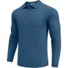 imageCOOFANDY Men Knit Long Sleeve Polo Shirts Casual Dress Collared Sweater Pullover Button Down Golf Polo ShirtsDenim Blue
