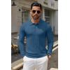 imageCOOFANDY Men Knit Long Sleeve Polo Shirts Casual Dress Collared Sweater Pullover Button Down Golf Polo ShirtsDenim Blue