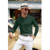 imageCOOFANDY Men Knit Long Sleeve Polo Shirts Casual Dress Collared Sweater Pullover Button Down Golf Polo ShirtsGreen