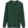 imageCOOFANDY Men Knit Long Sleeve Polo Shirts Casual Dress Collared Sweater Pullover Button Down Golf Polo ShirtsGreen