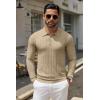 imageCOOFANDY Men Knit Long Sleeve Polo Shirts Casual Dress Collared Sweater Pullover Button Down Golf Polo ShirtsKhaki