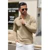 imageCOOFANDY Men Knit Long Sleeve Polo Shirts Casual Dress Collared Sweater Pullover Button Down Golf Polo ShirtsKhaki