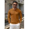 imageCOOFANDY Men Knit Long Sleeve Polo Shirts Casual Dress Collared Sweater Pullover Button Down Golf Polo ShirtsLight Brown