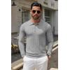 imageCOOFANDY Men Knit Long Sleeve Polo Shirts Casual Dress Collared Sweater Pullover Button Down Golf Polo ShirtsLight Grey