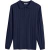 imageCOOFANDY Men Knit Long Sleeve Polo Shirts Casual Dress Collared Sweater Pullover Button Down Golf Polo ShirtsNavy Blue