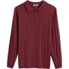 imageCOOFANDY Men Knit Long Sleeve Polo Shirts Casual Dress Collared Sweater Pullover Button Down Golf Polo ShirtsWine Red