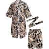 imageCOOFANDY Men Lightweight 2 Piece Kimono Robe with Shorts Japanese Robes Casual Open Front Long Cardigan With BeltBlackleaves