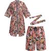 imageCOOFANDY Men Lightweight 2 Piece Kimono Robe with Shorts Japanese Robes Casual Open Front Long Cardigan With BeltBlackpaisley Print