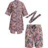imageCOOFANDY Men Lightweight 2 Piece Kimono Robe with Shorts Japanese Robes Casual Open Front Long Cardigan With BeltGreenpaisley Print