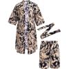 imageCOOFANDY Men Lightweight 2 Piece Kimono Robe with Shorts Japanese Robes Casual Open Front Long Cardigan With BeltNavy Blueleaves