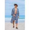 imageCOOFANDY Men Lightweight 2 Piece Kimono Robe with Shorts Japanese Robes Casual Open Front Long Cardigan With BeltNavy Blueplaid