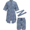 imageCOOFANDY Men Lightweight 2 Piece Kimono Robe with Shorts Japanese Robes Casual Open Front Long Cardigan With BeltNavy Blueplaid
