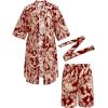 imageCOOFANDY Men Lightweight 2 Piece Kimono Robe with Shorts Japanese Robes Casual Open Front Long Cardigan With BeltRedleaves