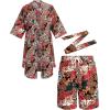 imageCOOFANDY Men Lightweight 2 Piece Kimono Robe with Shorts Japanese Robes Casual Open Front Long Cardigan With BeltWhiteluxury Print