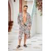 imageCOOFANDY Men Lightweight 2 Piece Kimono Robe with Shorts Japanese Robes Casual Open Front Long Cardigan With BeltWhitepaisley Print