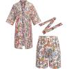 imageCOOFANDY Men Lightweight 2 Piece Kimono Robe with Shorts Japanese Robes Casual Open Front Long Cardigan With BeltWhitepaisley Print