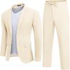 imageCOOFANDY Mens 2 Piece Linen Suits Set Regular Fit Casual Lightweight Blazer Jacket and PantsBeige