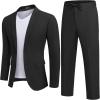 imageCOOFANDY Mens 2 Piece Linen Suits Set Regular Fit Casual Lightweight Blazer Jacket and PantsBlack