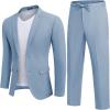 imageCOOFANDY Mens 2 Piece Linen Suits Set Regular Fit Casual Lightweight Blazer Jacket and PantsLight Blue