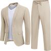 imageCOOFANDY Mens 2 Piece Linen Suits Set Regular Fit Casual Lightweight Blazer Jacket and PantsLight Khaki