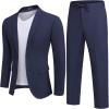 imageCOOFANDY Mens 2 Piece Linen Suits Set Regular Fit Casual Lightweight Blazer Jacket and PantsNavy Blue