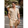 imageCOOFANDY Mens 2 Piece Outfit Vintage Short Sleeve Button Down Knit Polo Shirts Casual Beach Shorts Sets01light Khaki