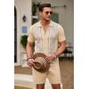 imageCOOFANDY Mens 2 Piece Outfit Vintage Short Sleeve Button Down Knit Polo Shirts Casual Beach Shorts Sets01light Khaki