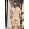 imageCOOFANDY Mens 2 Piece Outfit Vintage Short Sleeve Button Down Knit Polo Shirts Casual Beach Shorts Sets01light Khaki