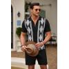 imageCOOFANDY Mens 2 Piece Outfit Vintage Short Sleeve Button Down Knit Polo Shirts Casual Beach Shorts SetsArgyleblack