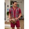imageCOOFANDY Mens 2 Piece Outfit Vintage Short Sleeve Button Down Knit Polo Shirts Casual Beach Shorts SetsArgylered