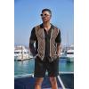 imageCOOFANDY Mens 2 Piece Outfit Vintage Short Sleeve Button Down Knit Polo Shirts Casual Beach Shorts SetsBlack  Brown