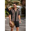 imageCOOFANDY Mens 2 Piece Outfit Vintage Short Sleeve Button Down Knit Polo Shirts Casual Beach Shorts SetsBlack  Brown